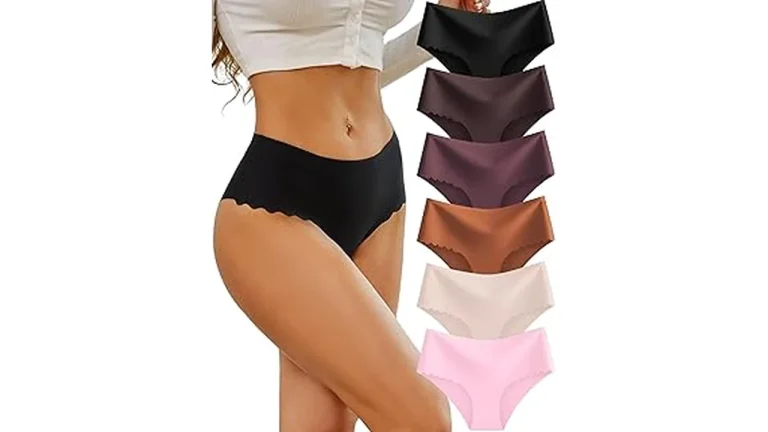 The image shows various comfortable, seamless panties chosen as the top 5 best options for wearing under leggings.