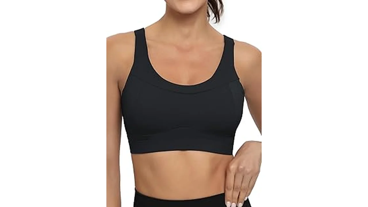 The image shows a selection of comfortable, supportive sports bras suitable for high-impact activities.